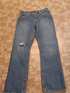Ariat Medium Blue Straight-Leg Jeans with Distressed Knee 30x34